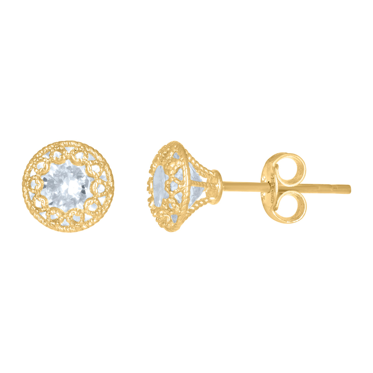 14Kt Yellow Gold Womens Cubic-Zirconia 7mm Fashion Stud Earrings