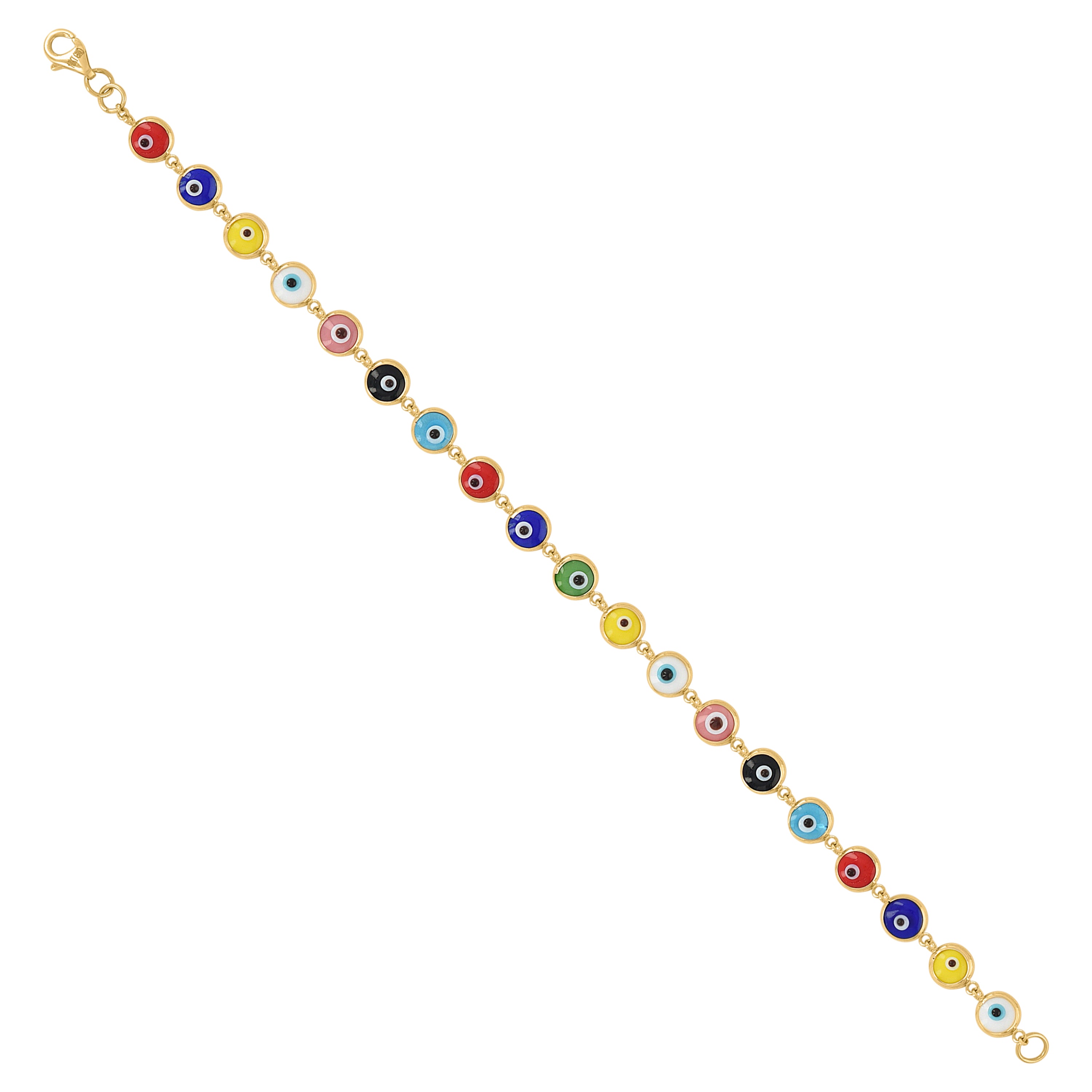 10kt Yellow Gold Womens Enamel Evil Eye Good Luck Bracelet Size 7 Inches