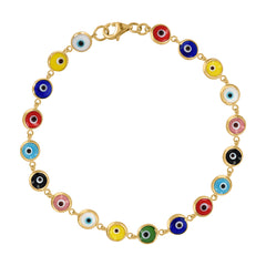 10kt Yellow Gold Womens Enamel Evil Eye Good Luck Bracelet Size 7 Inches