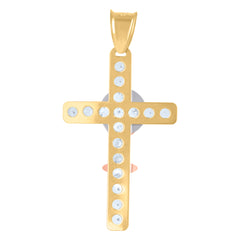 14Kt Tri-Color Gold Unisex Cubic-Zirconia First Communion Cross Ceremony Religious Charm Pendant