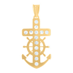 14Kt Yellow Gold Mens Cubic-Zirconia Anchor Crucifix Religious Charm Pendant