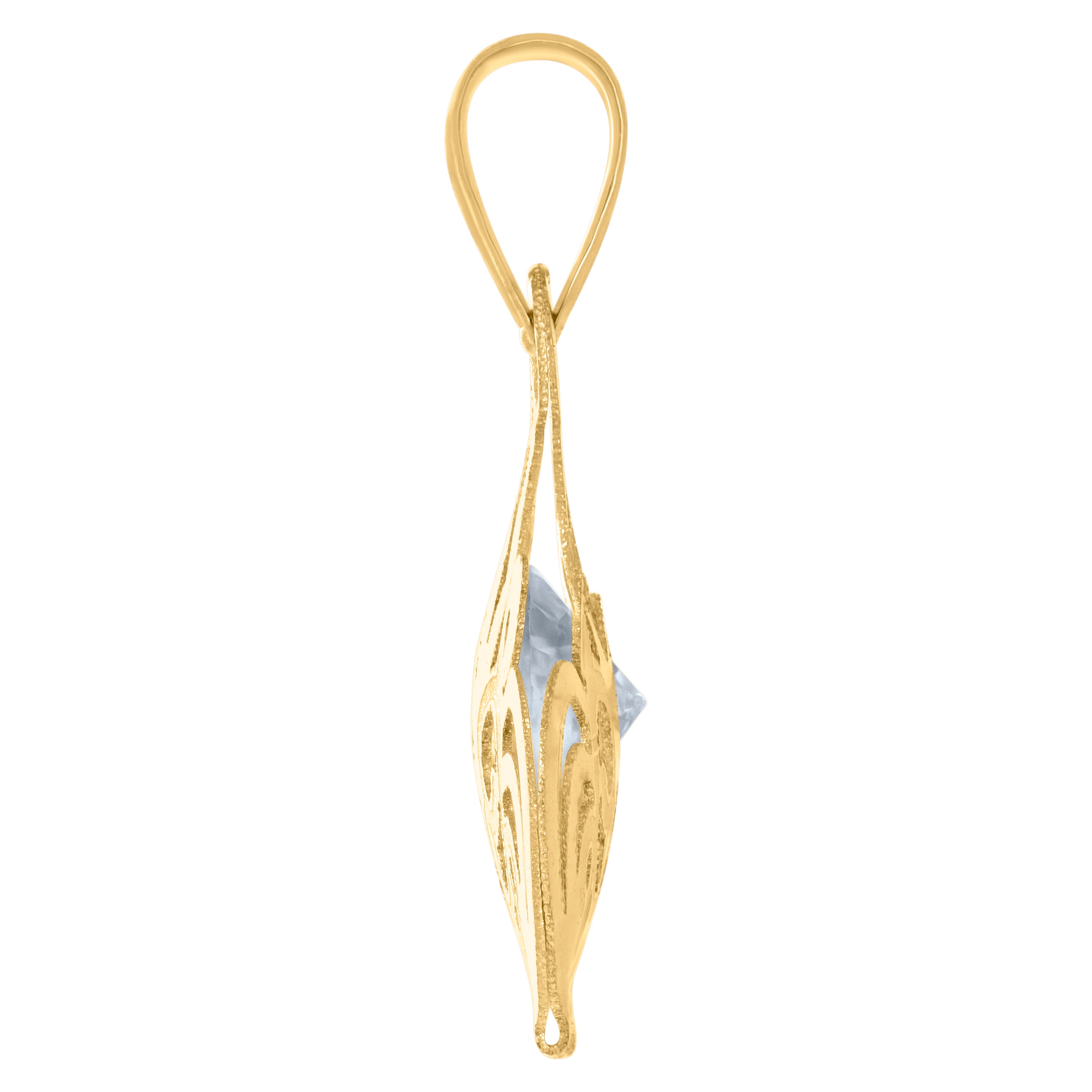 14Kt Yellow Gold Mens Pear Cubic-Zirconia Crown Fashion Charm Pendant