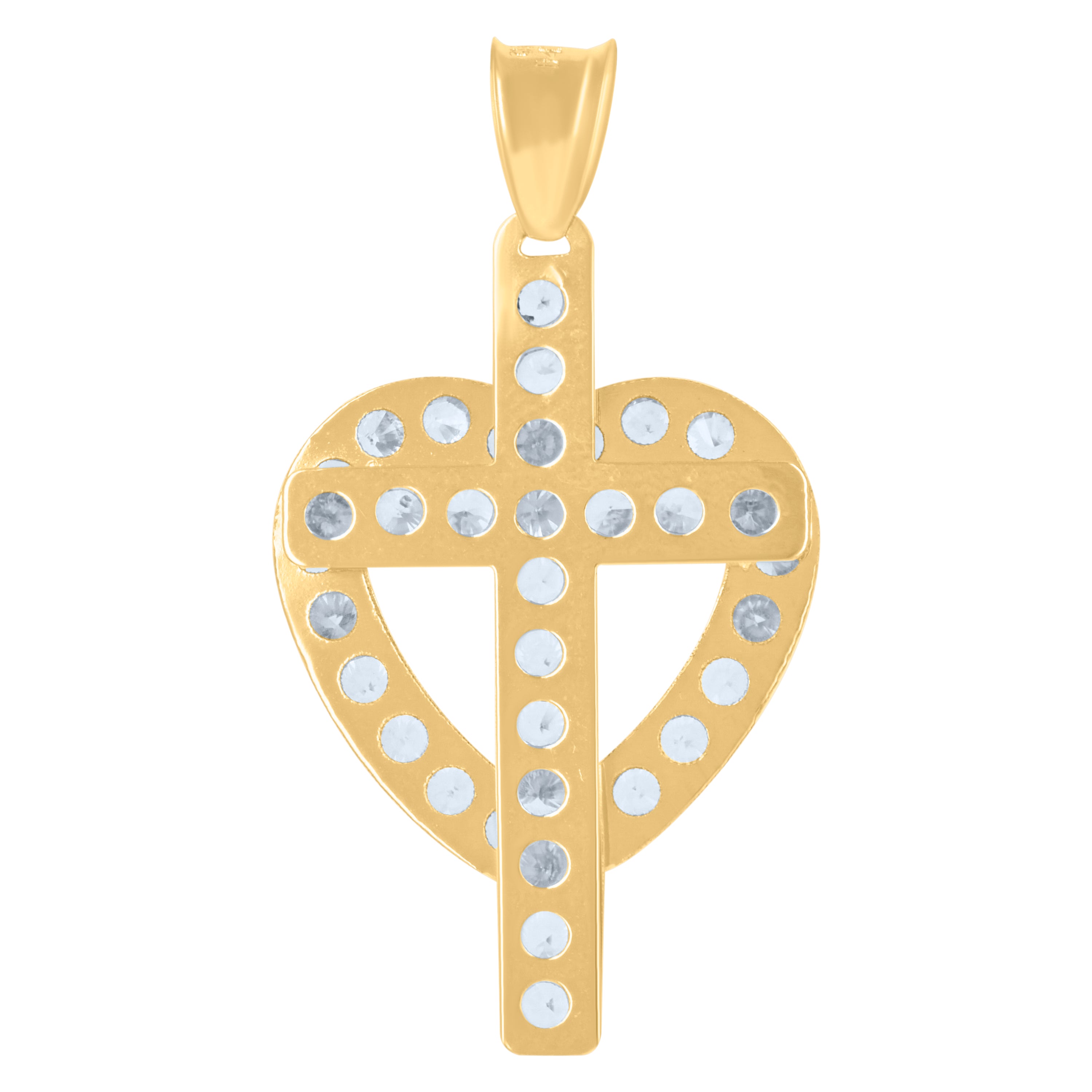 14Kt Yellow Gold Womens Cubic-Zirconia Heart Cross Charm Pendant
