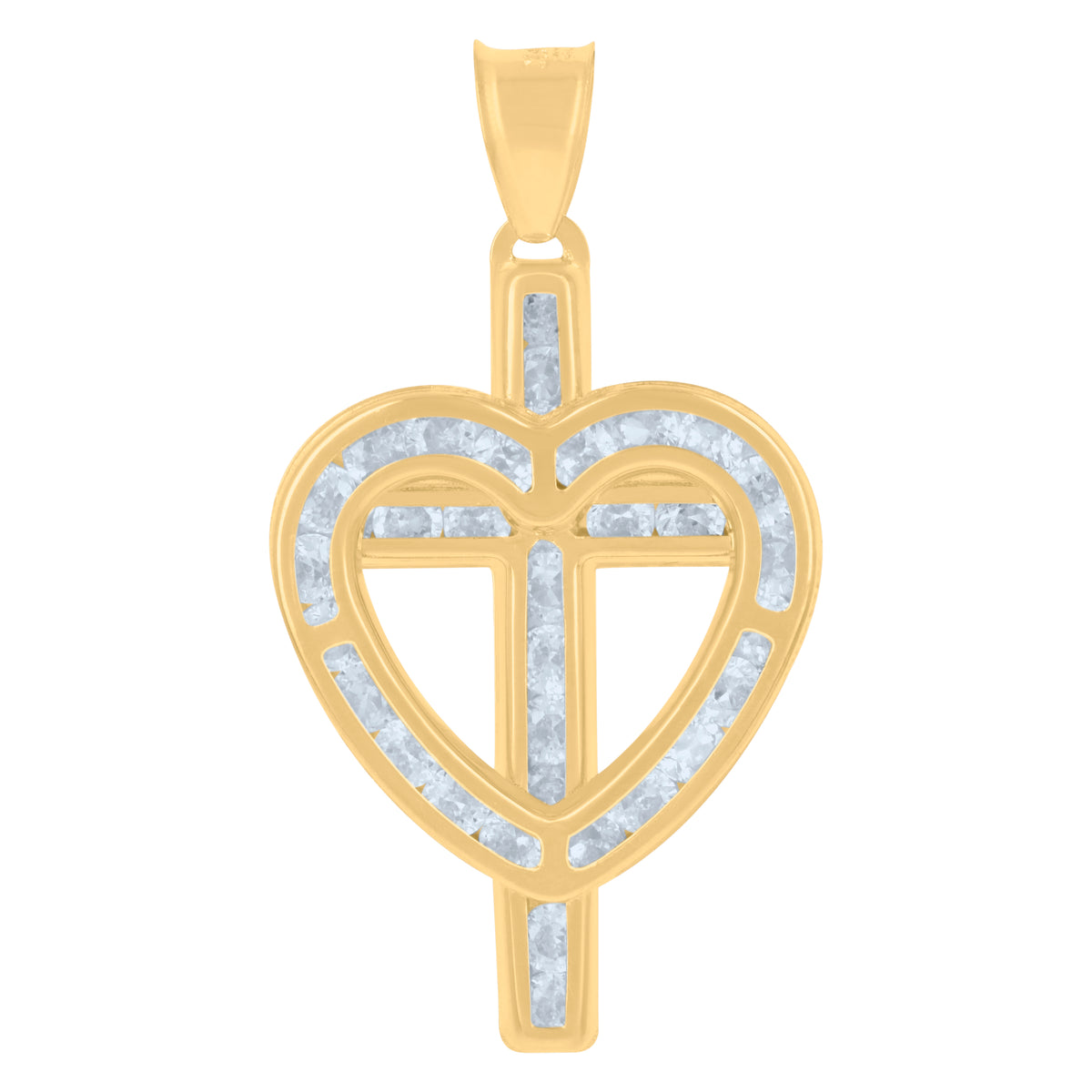 14Kt Yellow Gold Womens Cubic-Zirconia Heart Cross Charm Pendant
