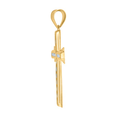 14Kt Yellow Gold Mens Cubic-Zirconia Cross Religious Charm Pendant