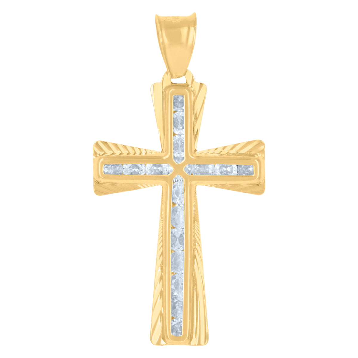 14Kt Yellow Gold Mens Cubic-Zirconia Cross Religious Charm Pendant