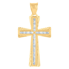 14Kt Yellow Gold Mens Cubic-Zirconia Cross Religious Charm Pendant