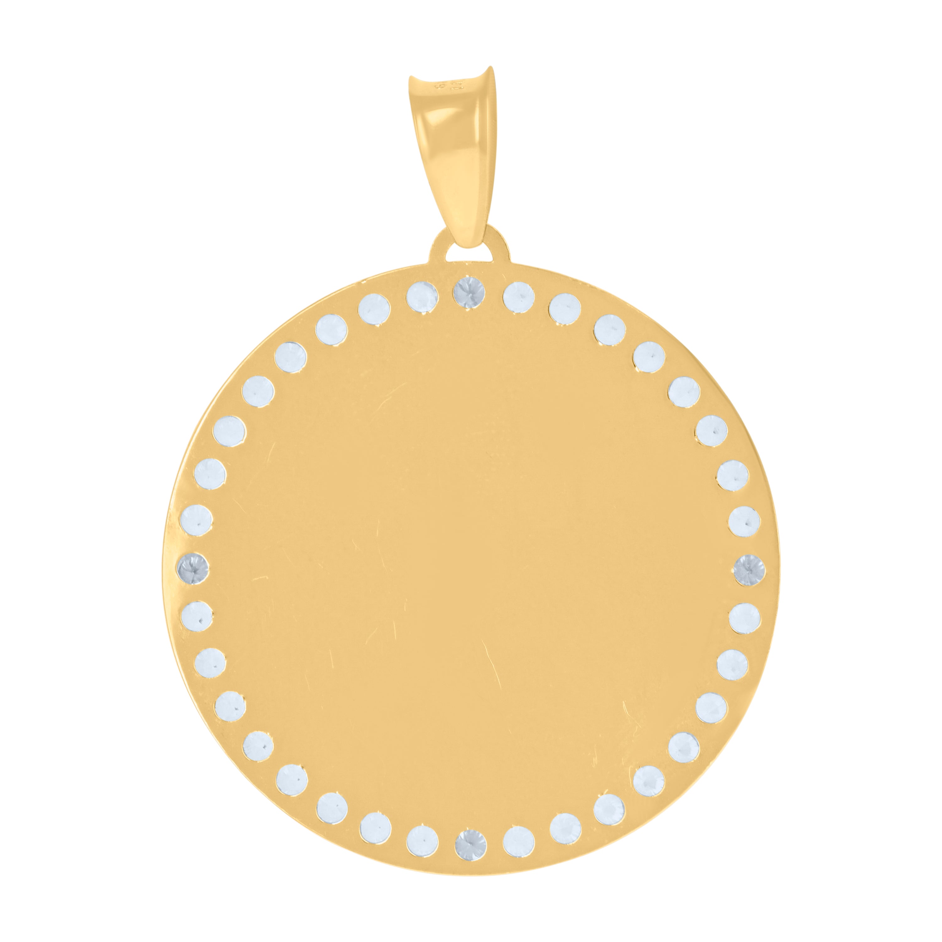 14Kt Yellow Gold Mens Cubic-Zirconia Round Photo Frame Medallion Charm Pendant