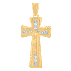 14Kt Yellow Gold Mens Cubic-Zirconia Crucifix Cross Religious Charm Pendant