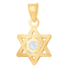 14Kt Yellow Gold Unisex Cubic-Zirconia Star Of David Symbol Religious Charm Pendant