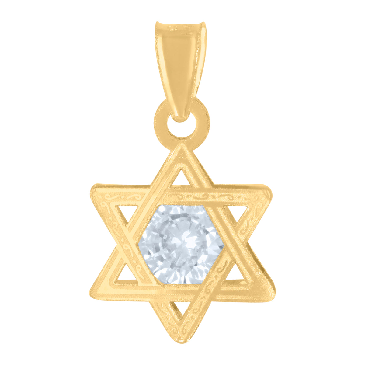 14Kt Yellow Gold Unisex Cubic-Zirconia Star Of David Symbol Religious Charm Pendant