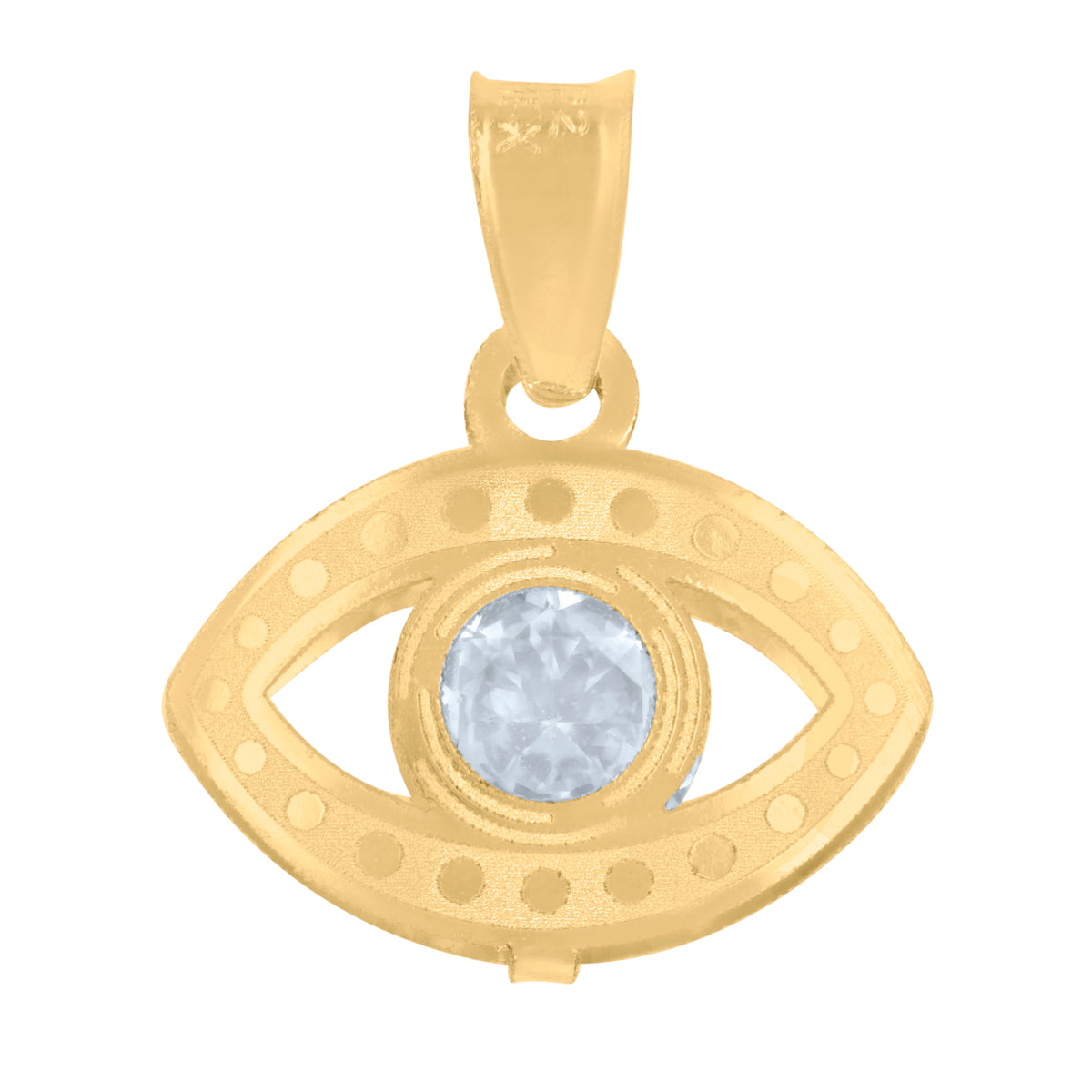 14Kt Yellow Gold Unisex Cubic-Zirconia Evil Eye Good Luck Charm Pendant