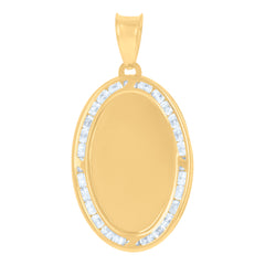 14Kt Yellow Gold Mens Cubic-Zirconia Medallion Oval Fashion Charm Pendant