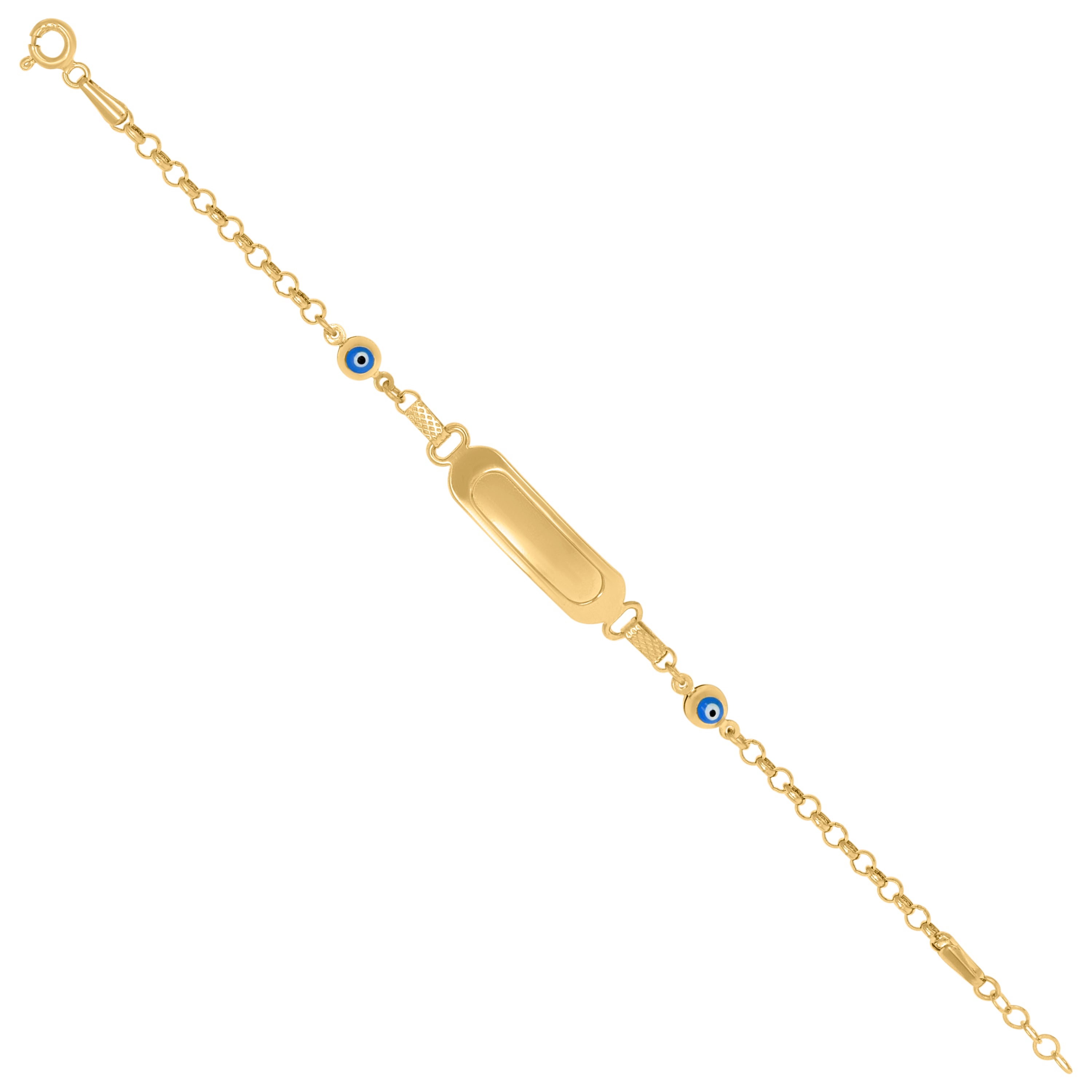 14kt Yellow Gold Womens Enamel Evil Eye Good Luck 6" ID Bracelet