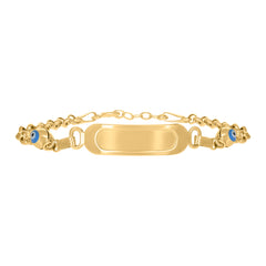 14kt Yellow Gold Womens Enamel Evil Eye Good Luck 6" ID Bracelet