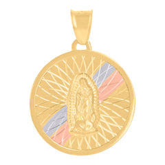 14Kt Tri-Color Gold Unisex Medallion Oval Guadalupe/Mother Marry Religious Charm Pendant