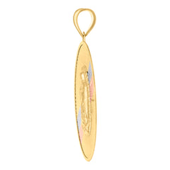 14Kt Tri-Color Gold Unisex Medallion Oval Guadalupe/Mother Marry Religious Charm Pendant