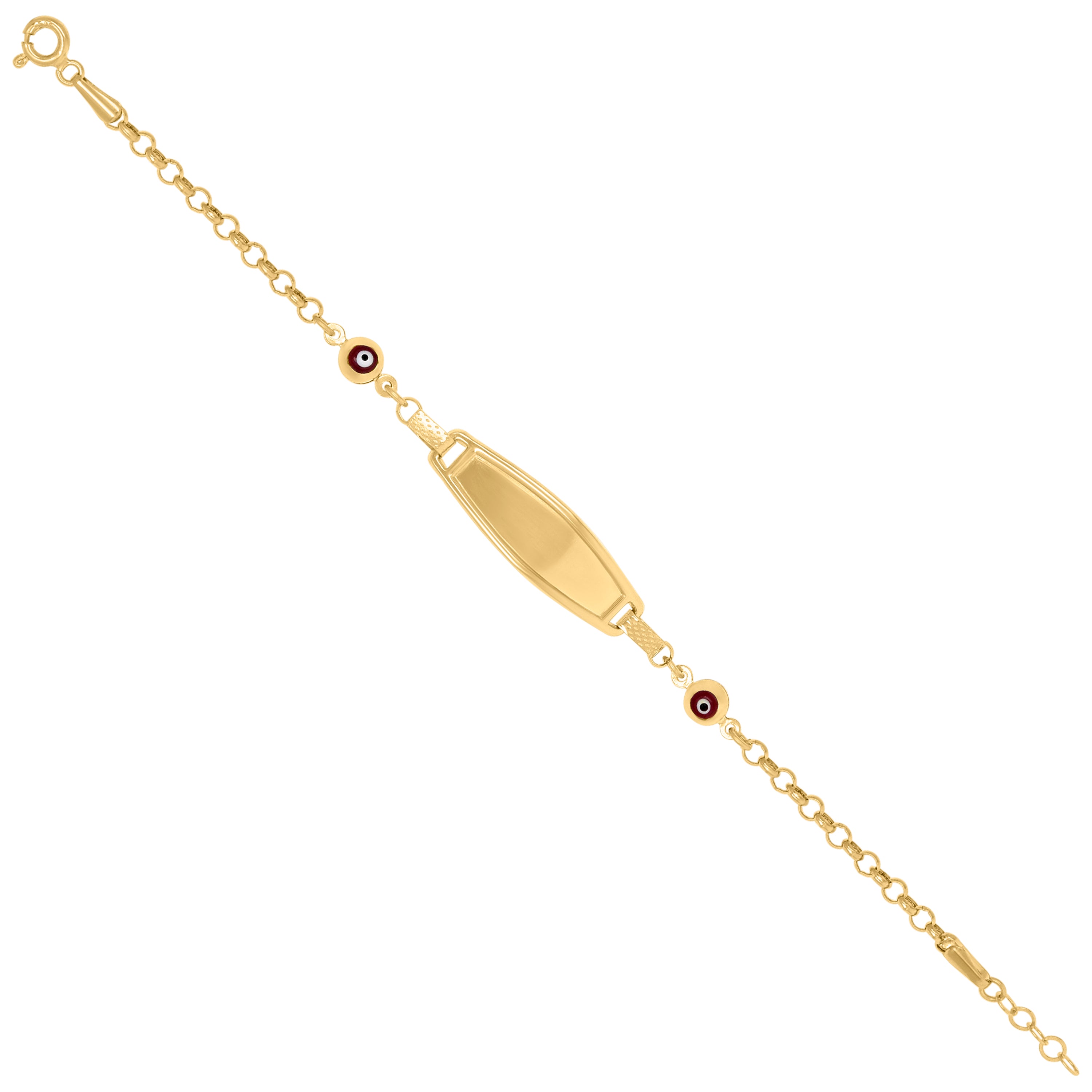 14kt Yellow Gold Womens Enamel Evil Eye Good Luck 6" ID Bracelet