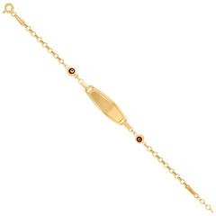 14kt Yellow Gold Womens Enamel Evil Eye Good Luck 6" ID Bracelet