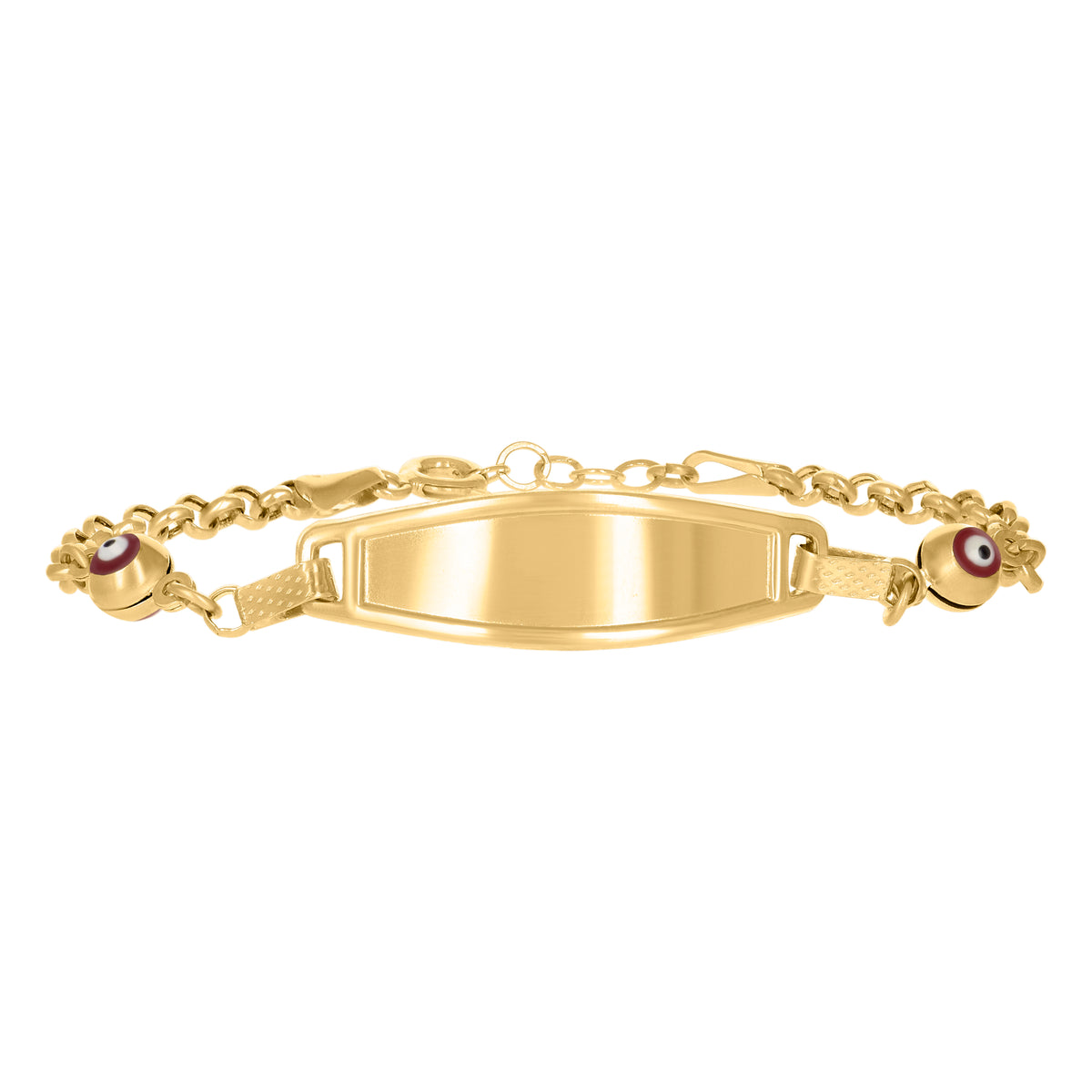 14kt Yellow Gold Womens Enamel Evil Eye Good Luck 6" ID Bracelet