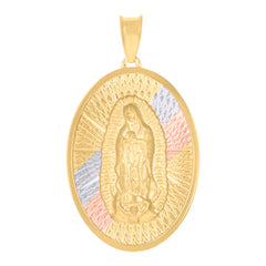 14Kt Tri-Color Gold Unisex Medallion Oval Guadalupe/Mother Marry Religious Charm Pendant