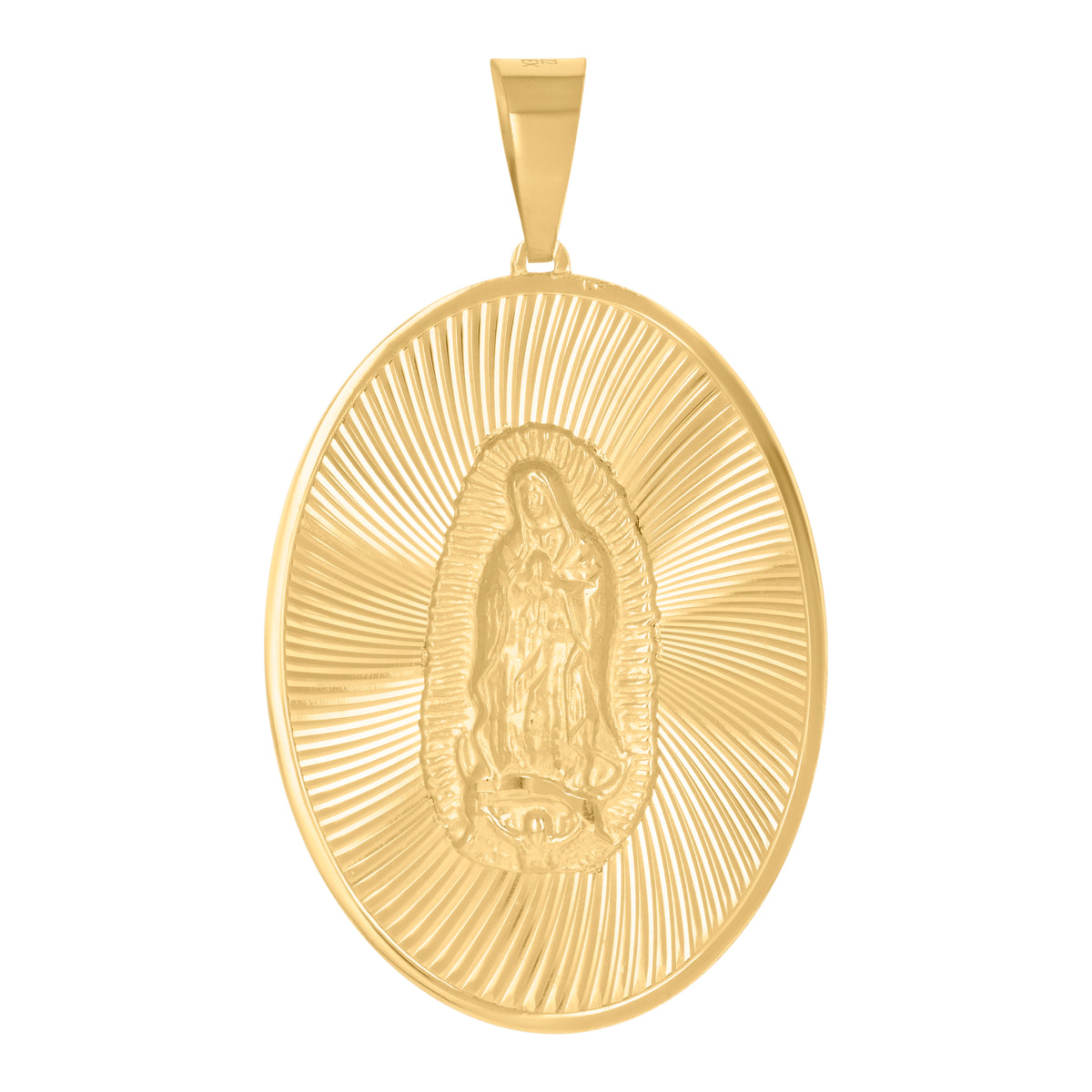 14Kt Yellow Gold Unisex Medallion Oval Guadalupe/Mother Marry Religious Charm Pendant