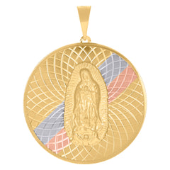 14Kt Tri-Color Gold Unisex Medallion Guadalupe/Mother Marry Religious Charm Pendant
