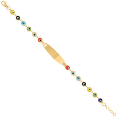 14kt Yellow Gold Womens Enamel Evil Eye Good Luck 6" ID Bracelet