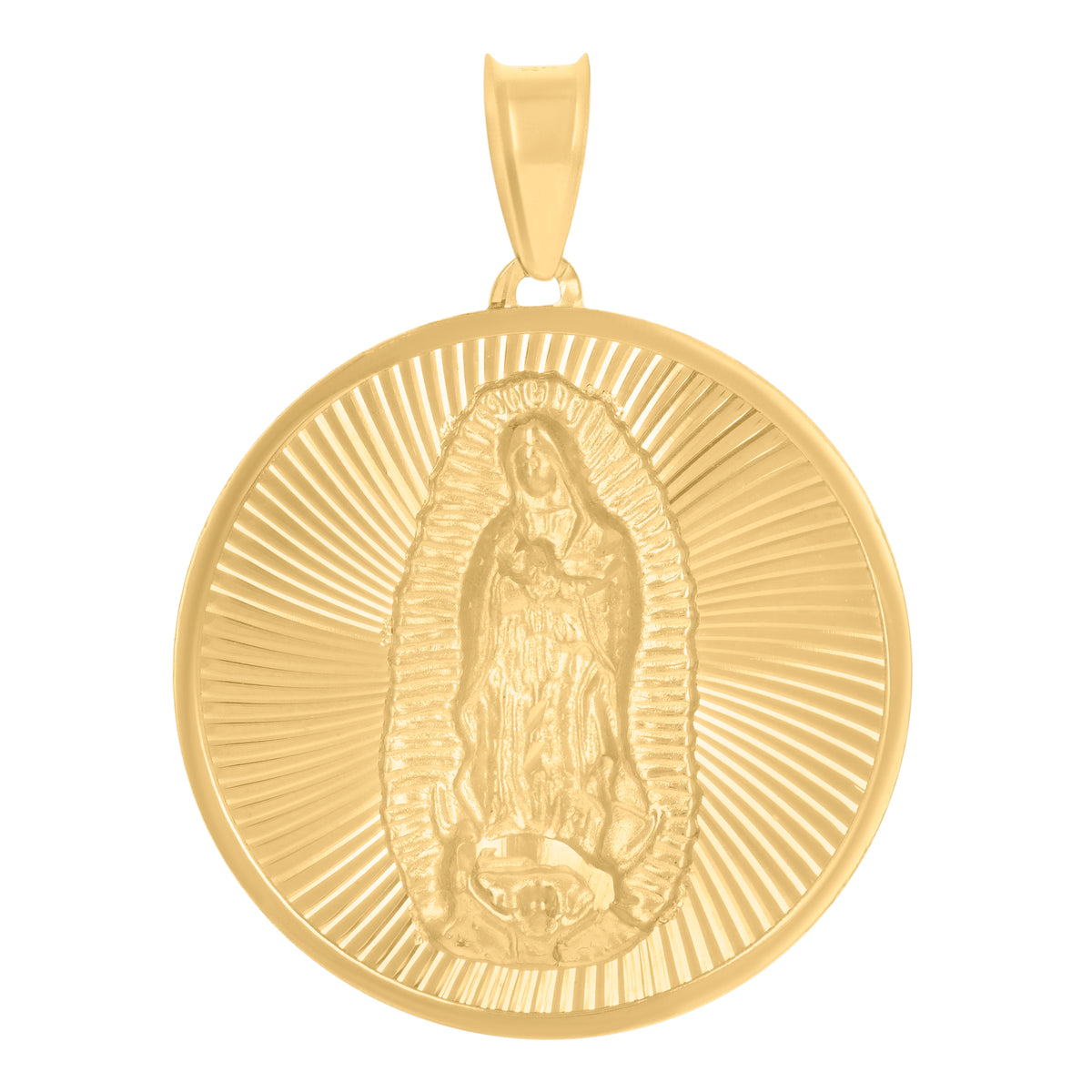 14Kt Yellow Gold Unisex Medallion Guadalupe/Mother Marry Religious Charm Pendant