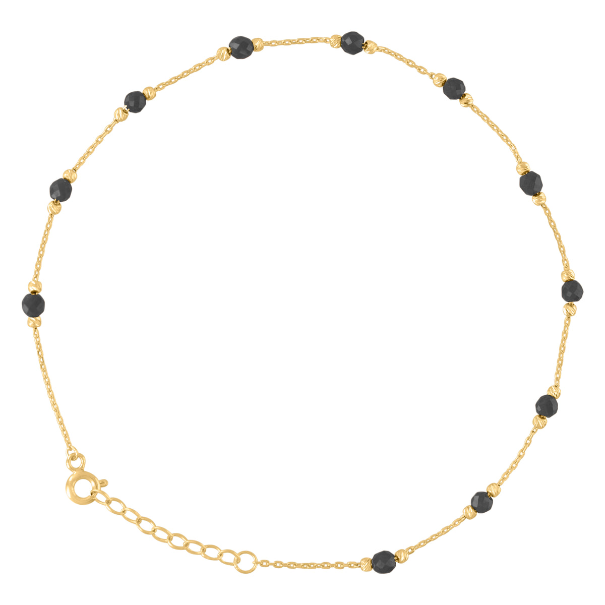 14kt Yellow Gold Womens Black Beaded Fashion Link Anklet Size 10 Inches