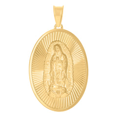 14Kt Yellow Gold Unisex Medallion Oval Guadalupe/Mother Marry Religious Charm Pendant