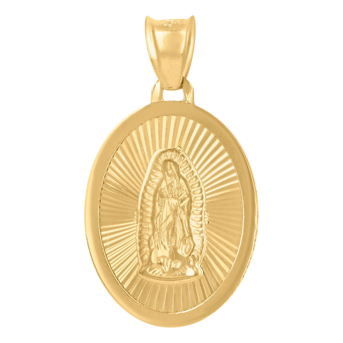 14Kt Yellow Gold Unisex Medallion Oval Guadalupe/Mother Marry Religious Charm Pendant