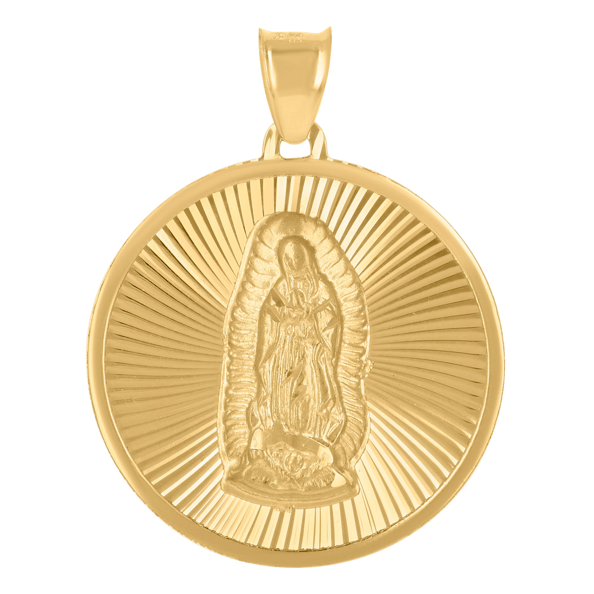 14Kt Yellow Gold Unisex Medallion Guadalupe/Mother Marry Religious Charm Pendant