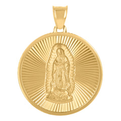 14Kt Yellow Gold Unisex Medallion Guadalupe/Mother Marry Religious Charm Pendant