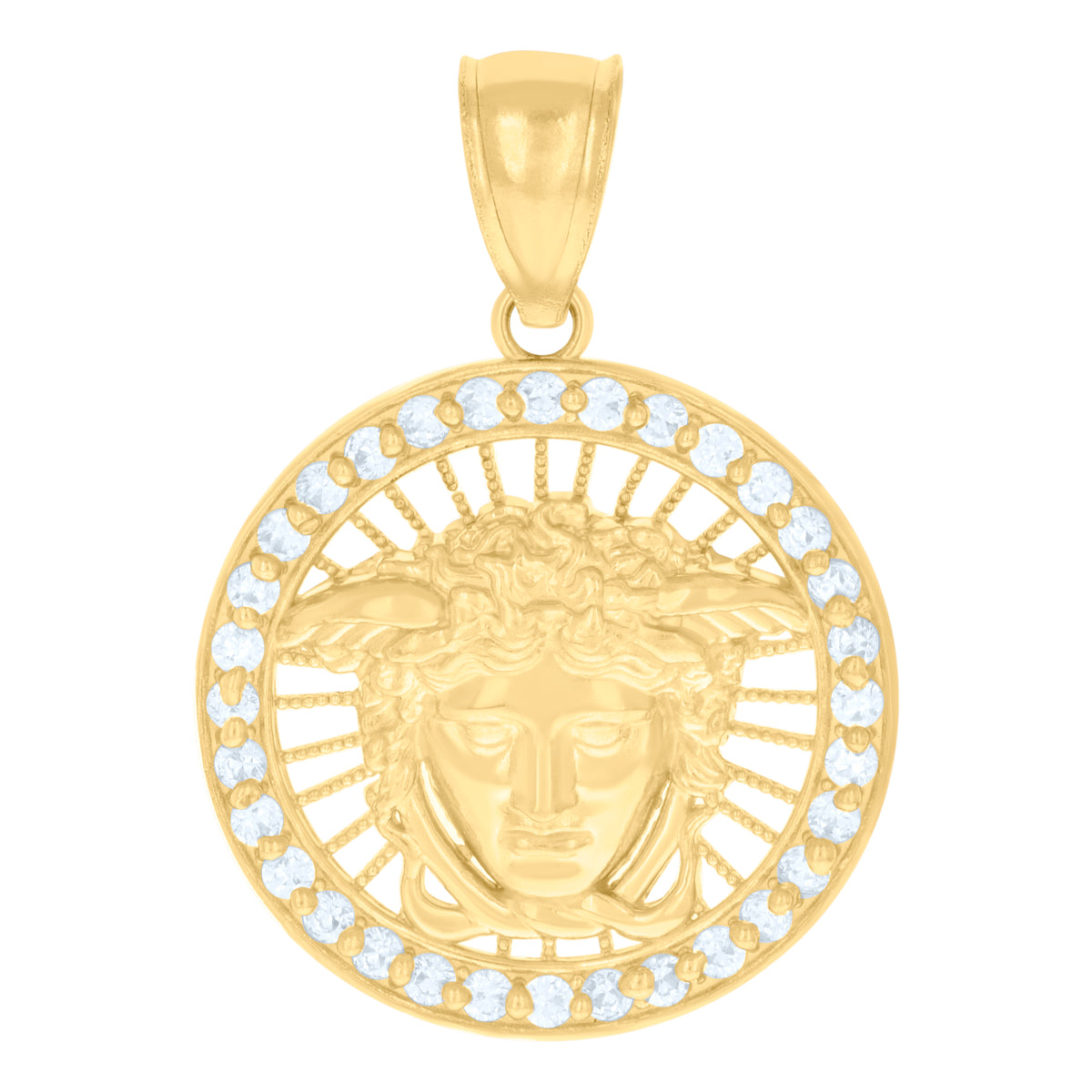 10kt Yellow Gold Mens Cubic-Zirconia Medusa Egyptian Charm Pendant