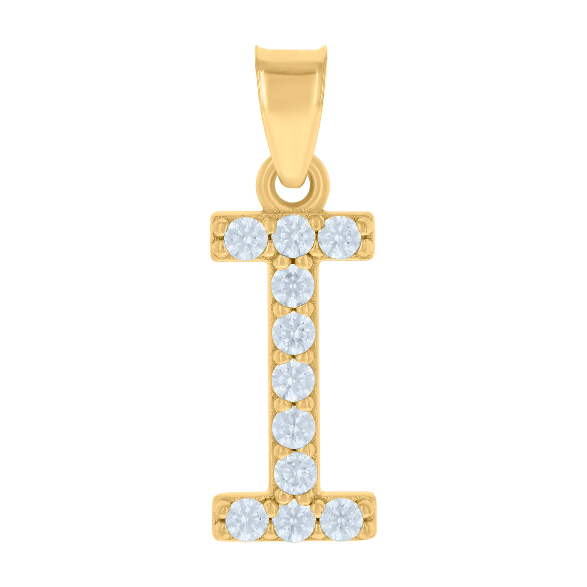 10kt Yellow Gold Unisex Cubic-Zirconia Initial Alphabet I Charm Pendant