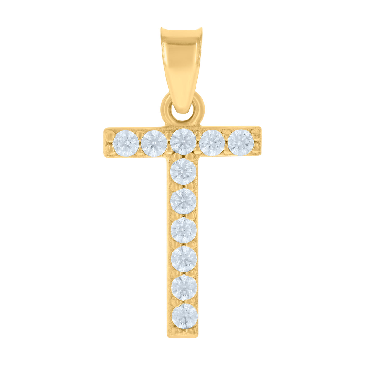 10kt Yellow Gold Unisex Cubic-Zirconia Initial Alphabet T Charm Pendant