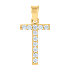 10kt Yellow Gold Unisex Cubic-Zirconia Initial Alphabet T Charm Pendant