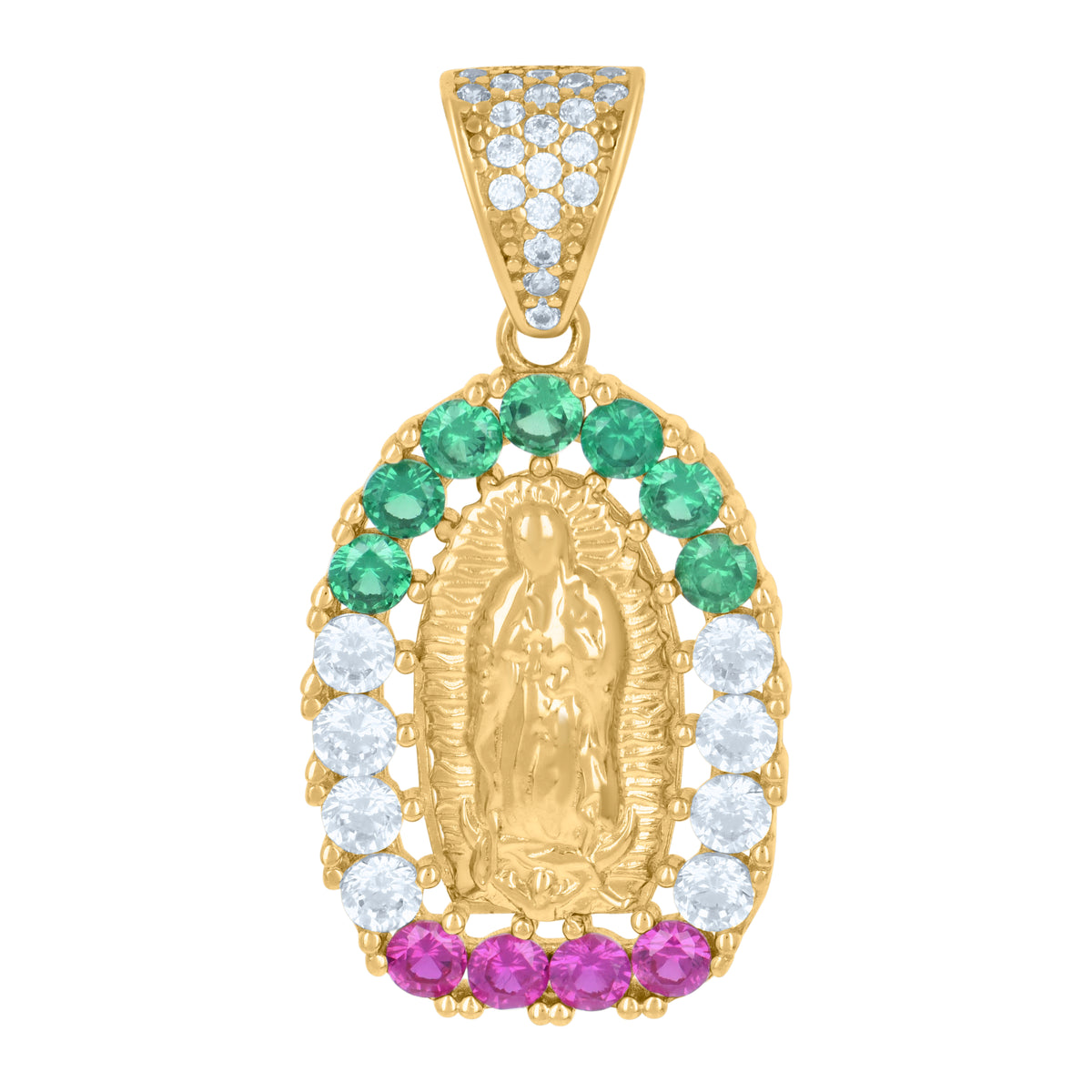 14Kt Yellow Gold Womens Multi-Color Cubic-Zirconia Guadalupe Religious Charm Pendant