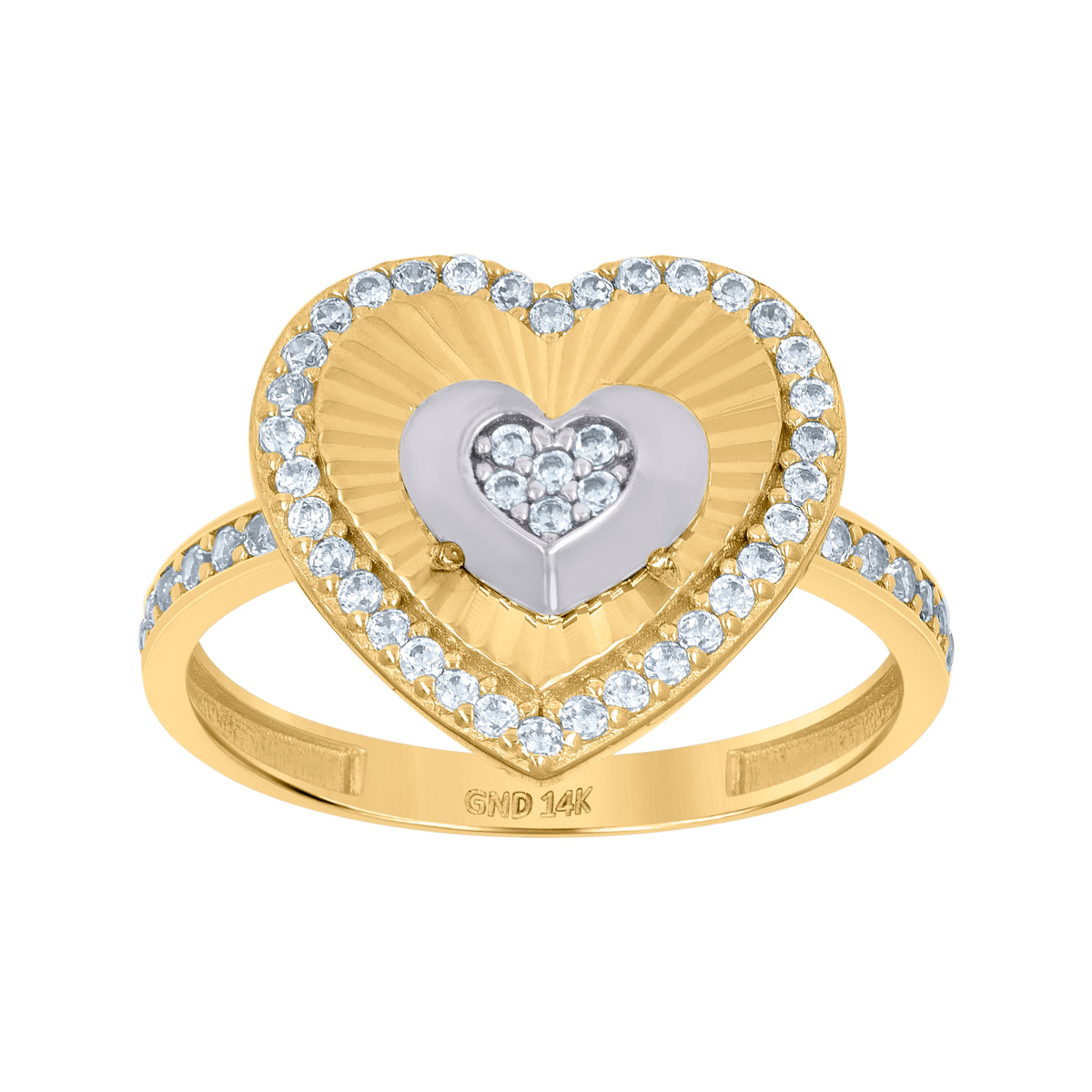 14kt Two-Tone Gold Womens Cubic-Zirconia Heart Ring