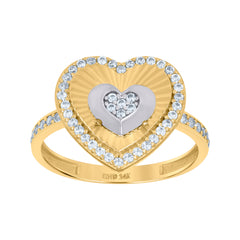 14kt Two-Tone Gold Womens Cubic-Zirconia Heart Ring