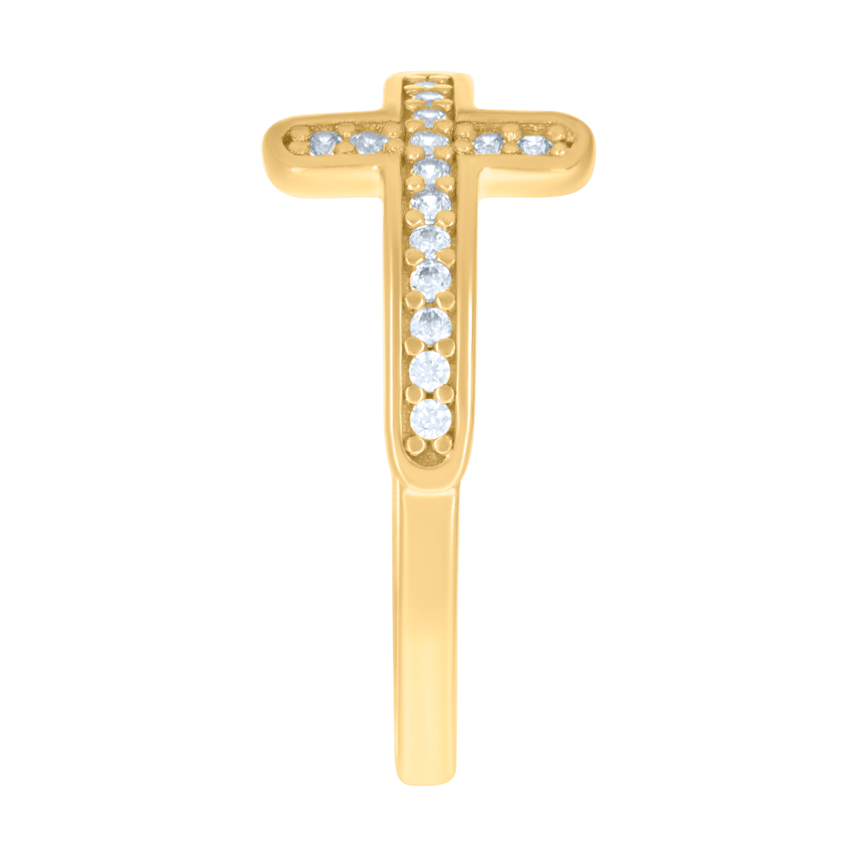14kt Yellow Gold Womens Cubic-Zirconia Cross Religious Ring