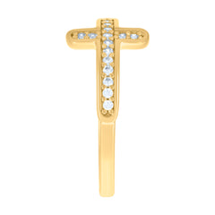14kt Yellow Gold Womens Cubic-Zirconia Cross Religious Ring