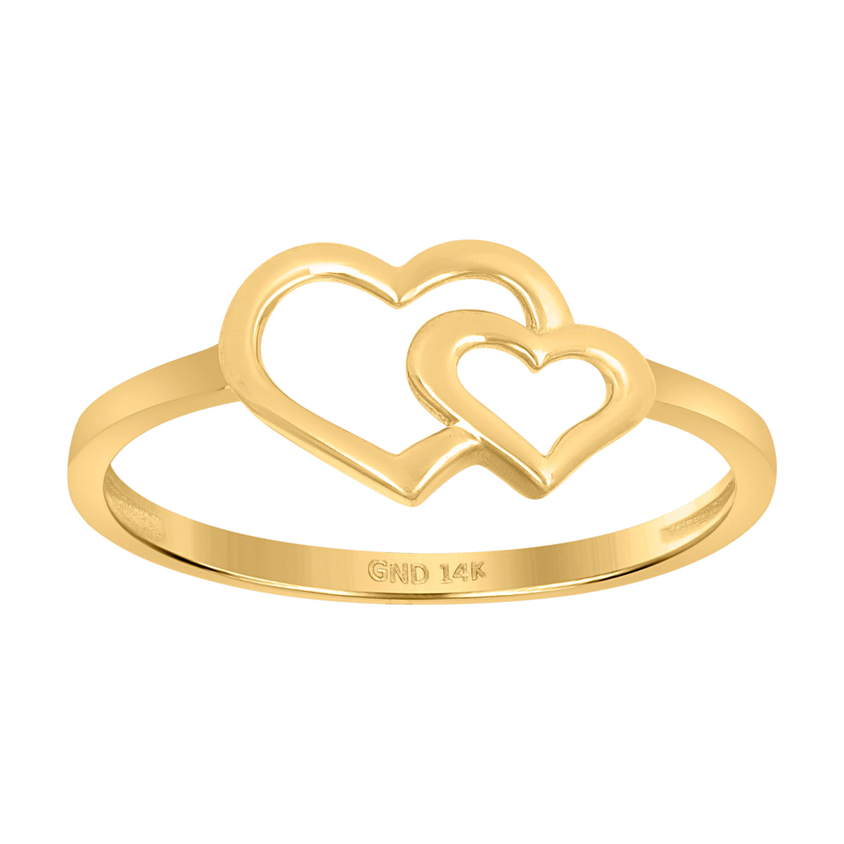 14kt Yellow Gold Womens Double Heart Ring