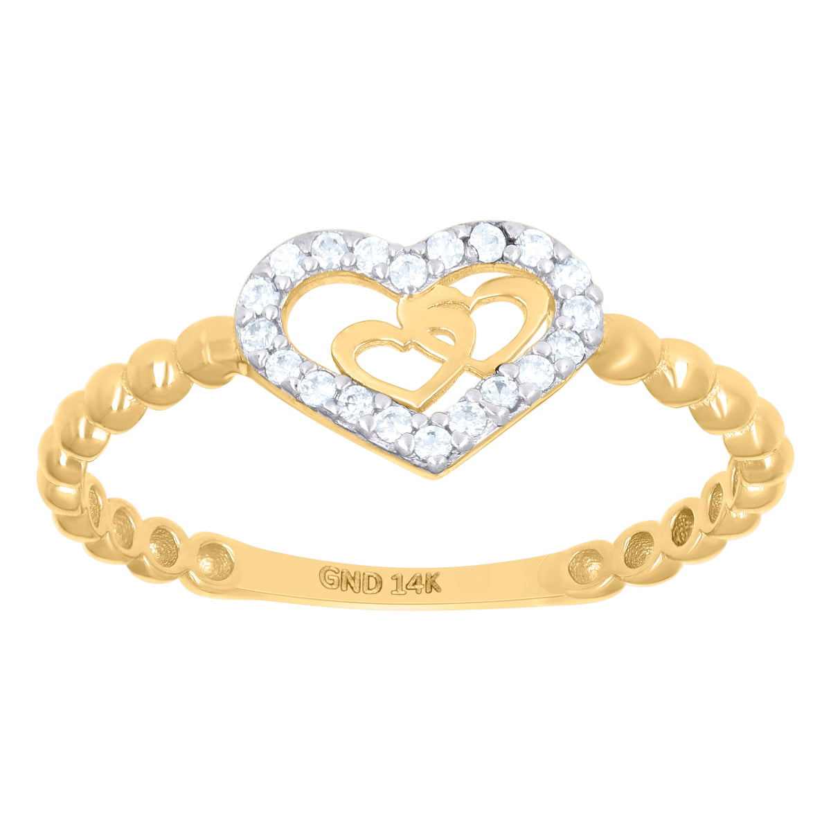 14kt Two-Tone Gold Womens Cubic-Zirconia Heart Ring