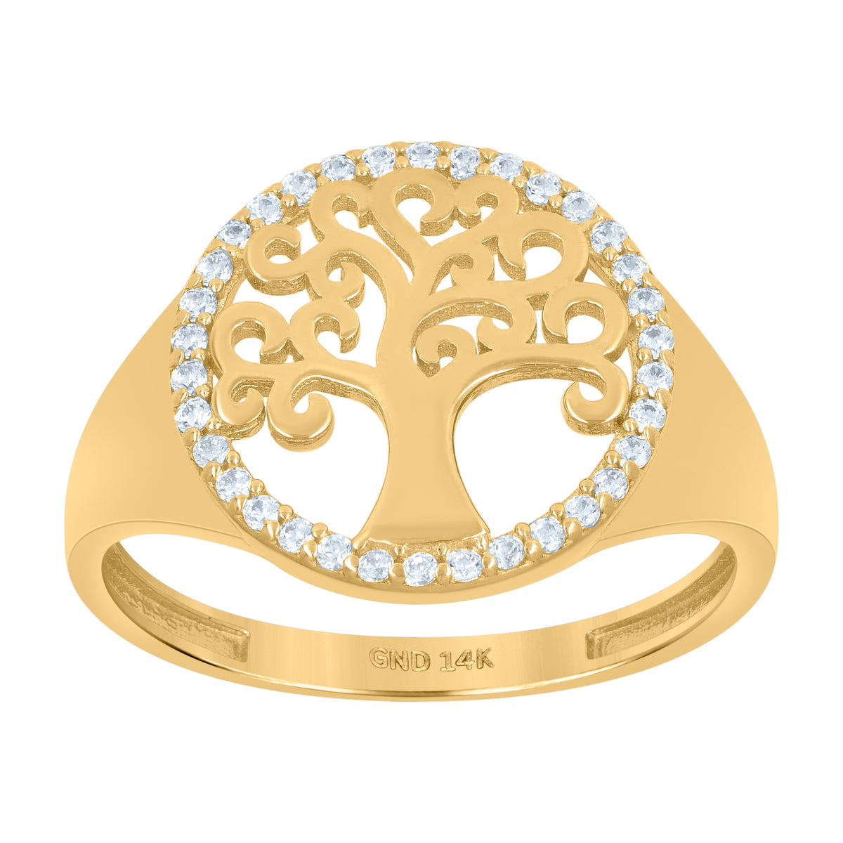 14kt Yellow Gold Womens Cubic-Zirconia Tree Of Life Good Luck Ring