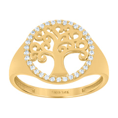 14kt Yellow Gold Womens Cubic-Zirconia Tree Of Life Good Luck Ring