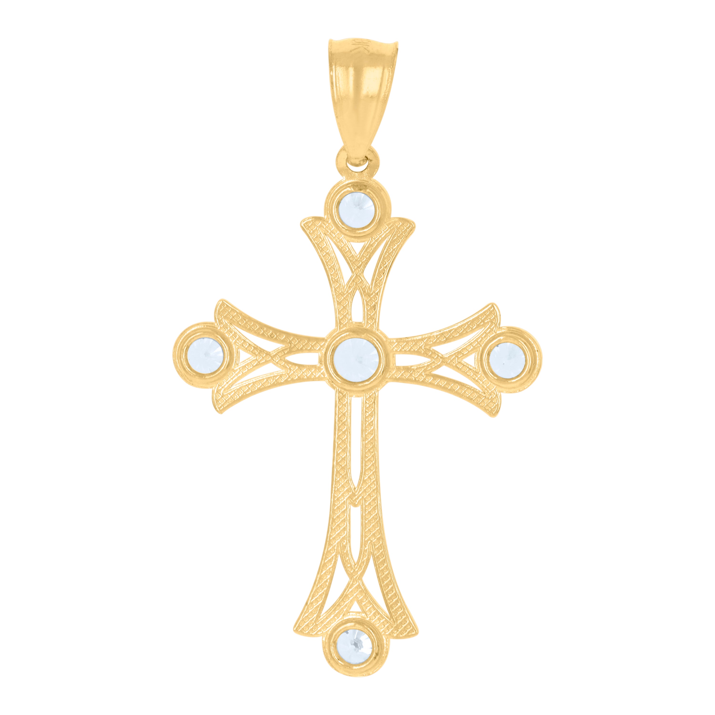 10kt Yellow Gold Unisex Textured Crucifix Cross Religious Charm Pendant