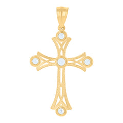 10kt Yellow Gold Unisex Textured Crucifix Cross Religious Charm Pendant