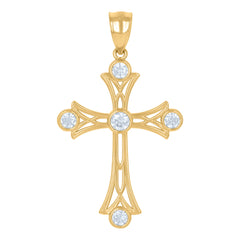 10kt Yellow Gold Unisex Textured Crucifix Cross Religious Charm Pendant